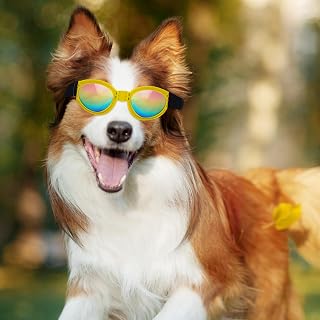 Dog Sunglasses Foldable Pet Goggles for Small Dogs and Cats, Plastic Lens Glasses for Outdoor Travel Accessories (Yellow)