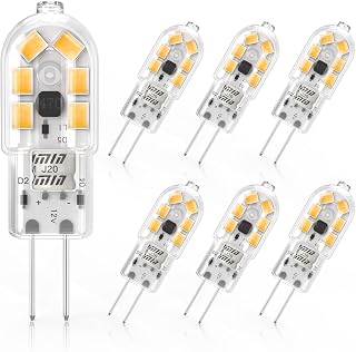 Cxyemt 2W G4 LED Bulbs Warm White 3000K, Replacement 20W Halogen Bulb, Non Flicker AC/DC 12V Energy Saving G4 LED Capsule Light Bulbs, Non-Dimmable, 6 Pack