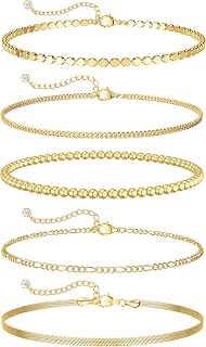 Dearmay Gold Bracelets for Women Waterproof, 14K Gold Plated Minimalist Bracelets Stack Non Tarnish Trendy Dainty Herringbone Vintage Cuban Paperclip Rope Thin Box Link Chain Stackable Jewelry Sets Modern Fashion Accessories Gifts for Womens