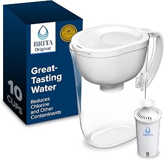 Brita Large 10 Cup Water Filter Pitcher, Includes 1 Filter, Bright White | WQA and NSF/ANSI Certified, Reduces Chlorine, Copper, Mercury & Cadmium, Lasts 2 Months, Household Essential