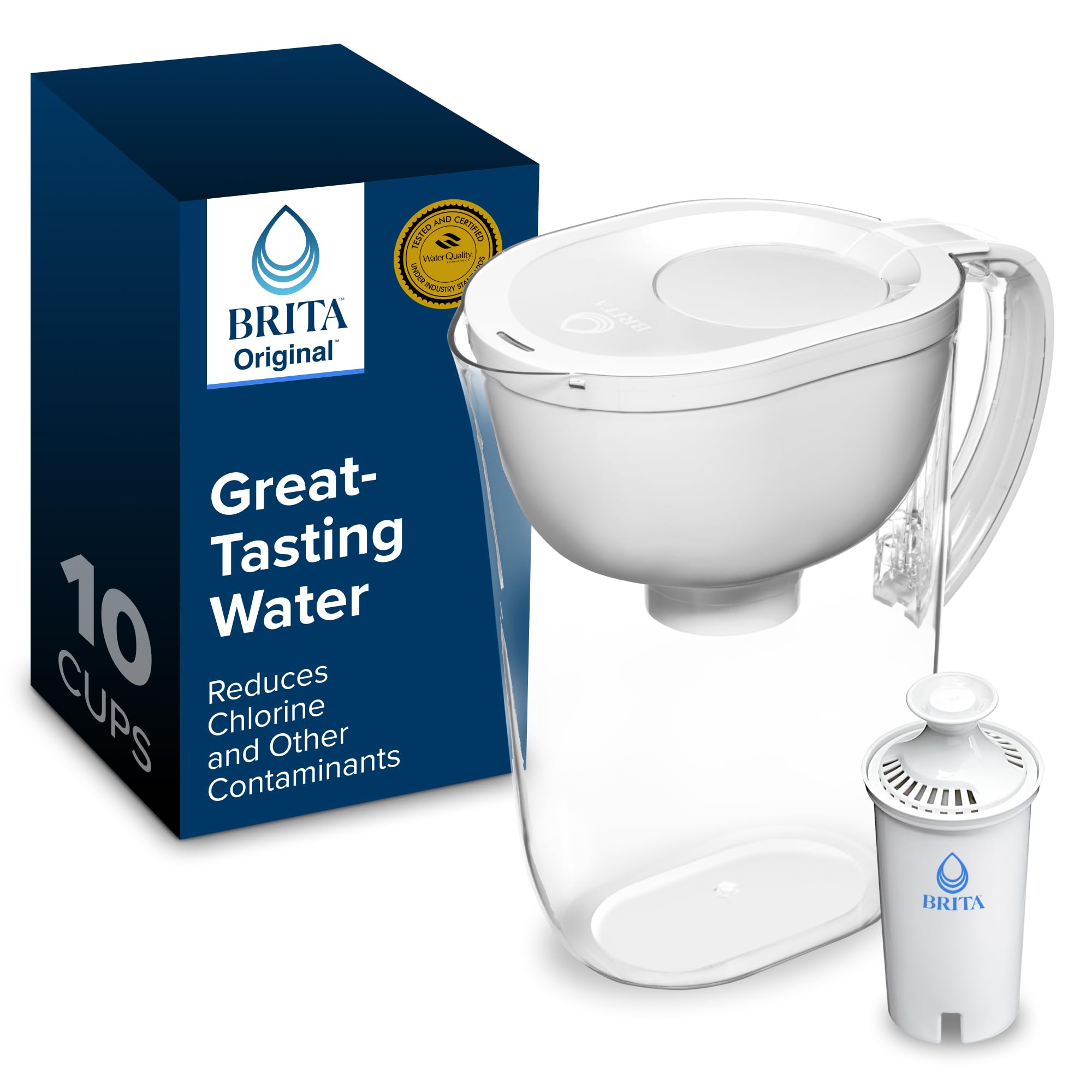 Brita Large 10 Cup Water Filter Pitcher, Includes 1 Filter, Bright White | WQA a