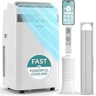 SereneLife Portable AC Unit with Wi-Fi, 1400 BTU Cooling, Dehumidifier & Fan Modes Portable Air Conditioner, Adjustable Temperature, Compact Room Air Conditioner with Window Exhaust Kit, White
