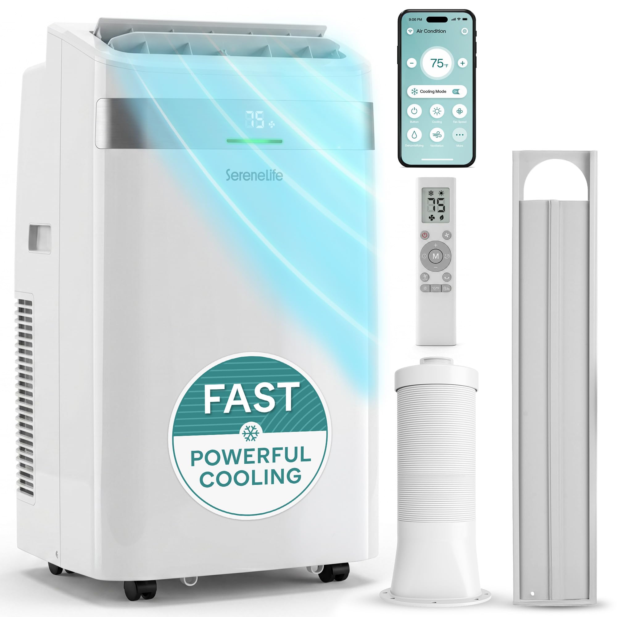 SereneLife Portable AC Unit with Wi-Fi, 1400 BTU Cooling, Dehumidifier & Fan Mod