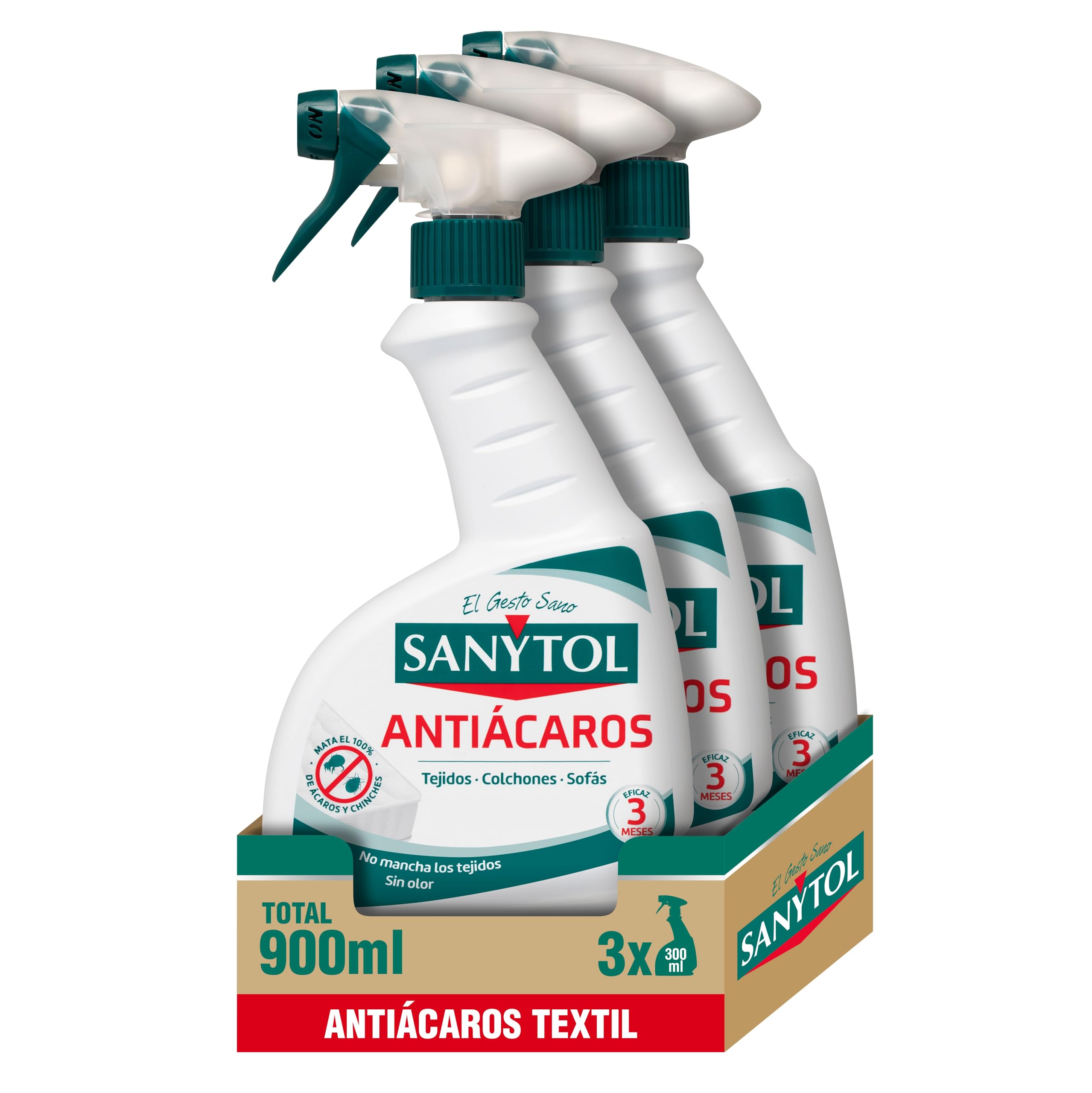 Sanytol - Non-Washable Fabric Anti-Dust Mite Spray Pack 3 x 300 ml | Removes 100