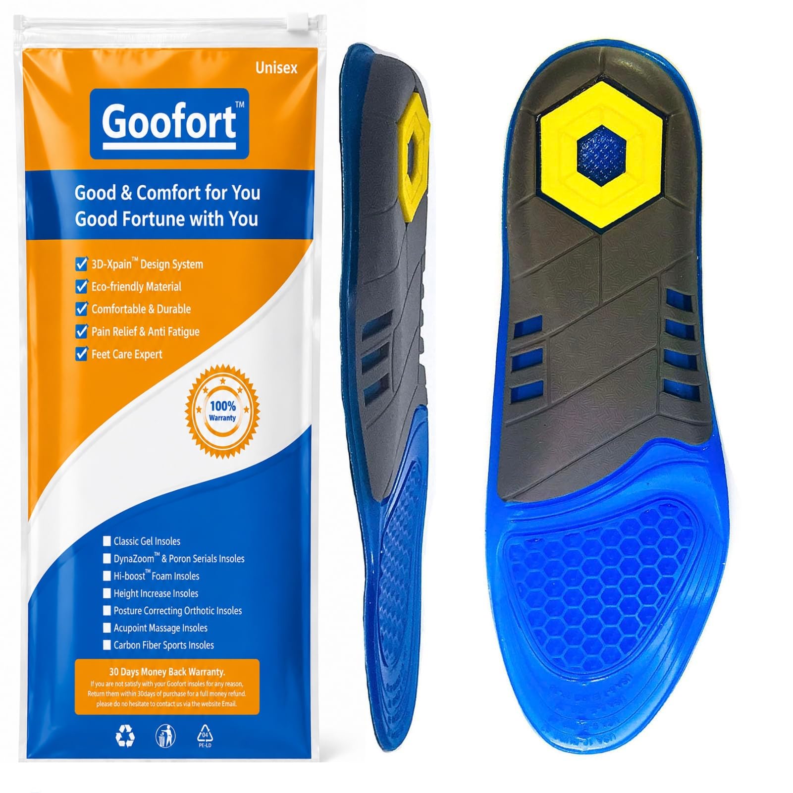 Goofort Gel Insoles Men Women Anti-Fatigue Work-Boots-Optimized Arch Support Ins