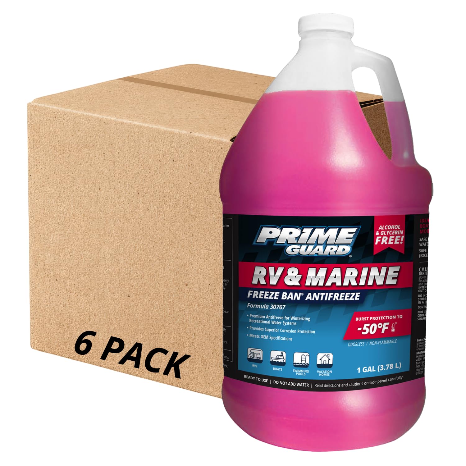 Prime Guard -50°F RV & Marine Premium Antifreeze | 6 Gallons | Glycerin Free PG 