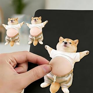 3D Shiba Inu Dog Belly Sticker Door Stopper Wall Protector Quiet Shock Soft Rubber Wall Door Knobs Refrigerator Door Cabinet Damage 1 Pair (Style 2, 16x12cm)