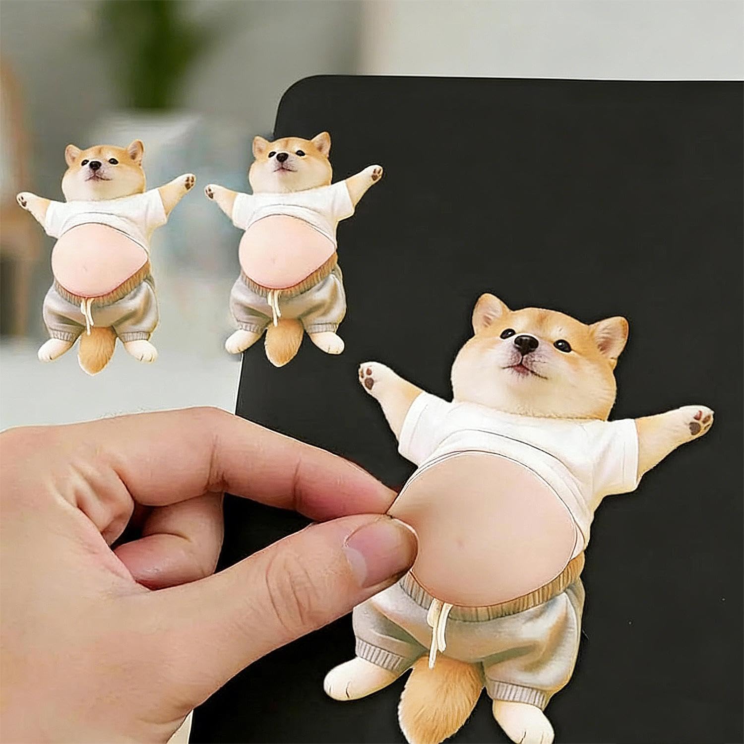 3D Shiba Inu Dog Belly Sticker Door Stopper Wall Protector Quiet Shock Soft Rubb