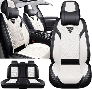 Car Seat Covers for Honda Civic 2000-2026, Waterproof Nappa Leather Car Seat Protector, Comfortable and Anti-Slip Car Seat Cover&Accessories(5 Seats with Headrests/Black White)