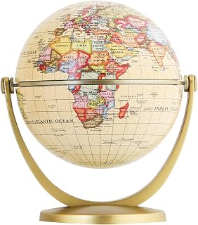 EXERZ 4 Inch Mini Antique Globe Rotating Morden Map in Vintage Color | All Direction Swivel Design With Detailed Geography For Office Desks Bookshelves Study Areas And Gift Giving