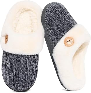 Evshine Women's Chenille Knit Fuzzy Slippers Memory Foam Warm House Shoes