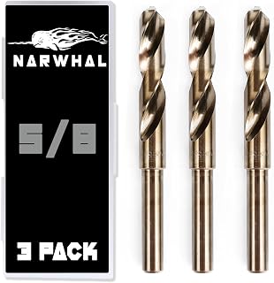 Narwhal 5/8" Drill Bit (3 Pack - 1/2 Inch Shank) Cobalt for Metal & Steel | Made From M35 Cobalt for Hardened & Stainless Steel up to 40 HRC, Also Drills into Aluminum & Hard Metal - 6 Inch Long