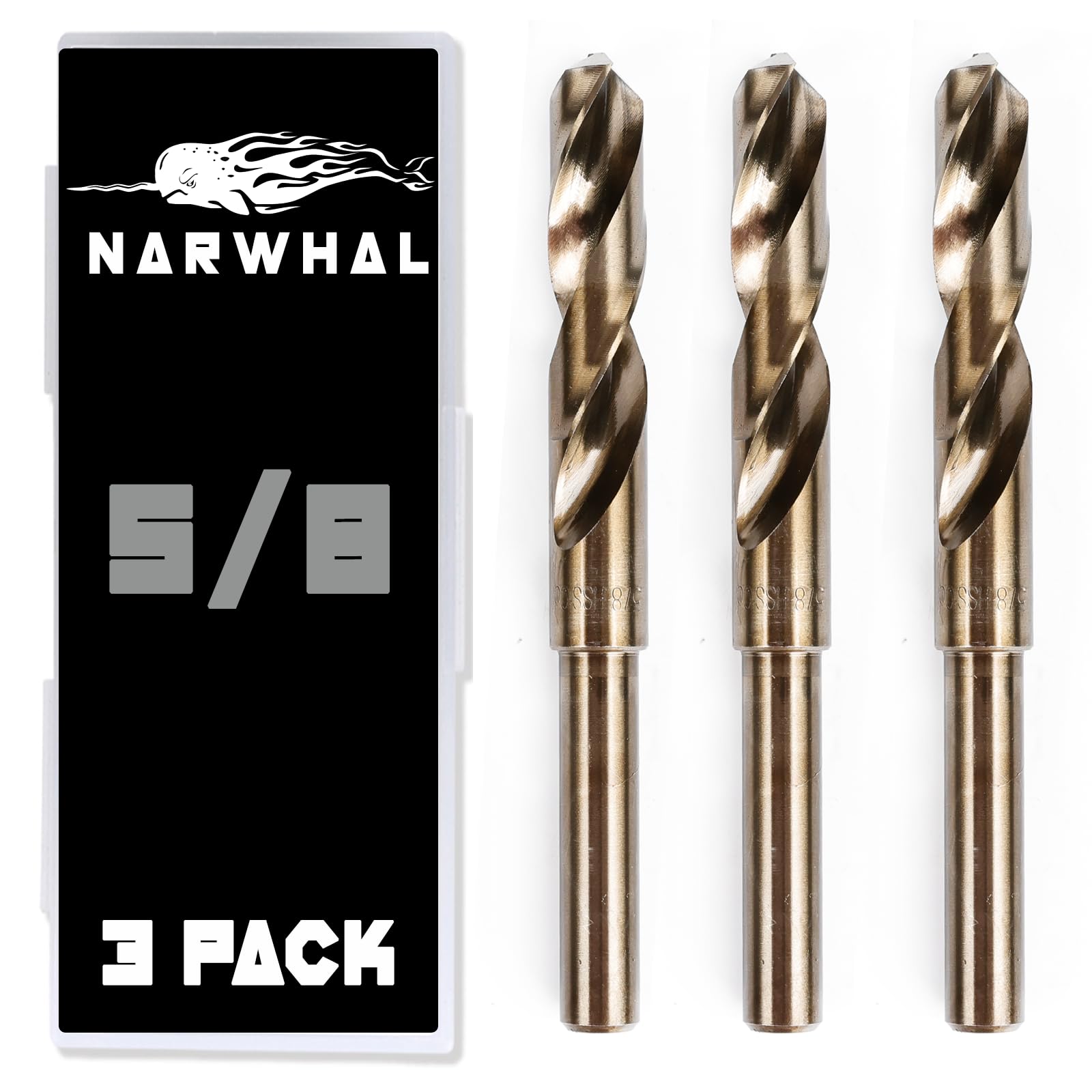 Narwhal 5/8" Drill Bit (3 Pack - 1/2 Inch Shank) Cobalt for Metal & Steel | Made