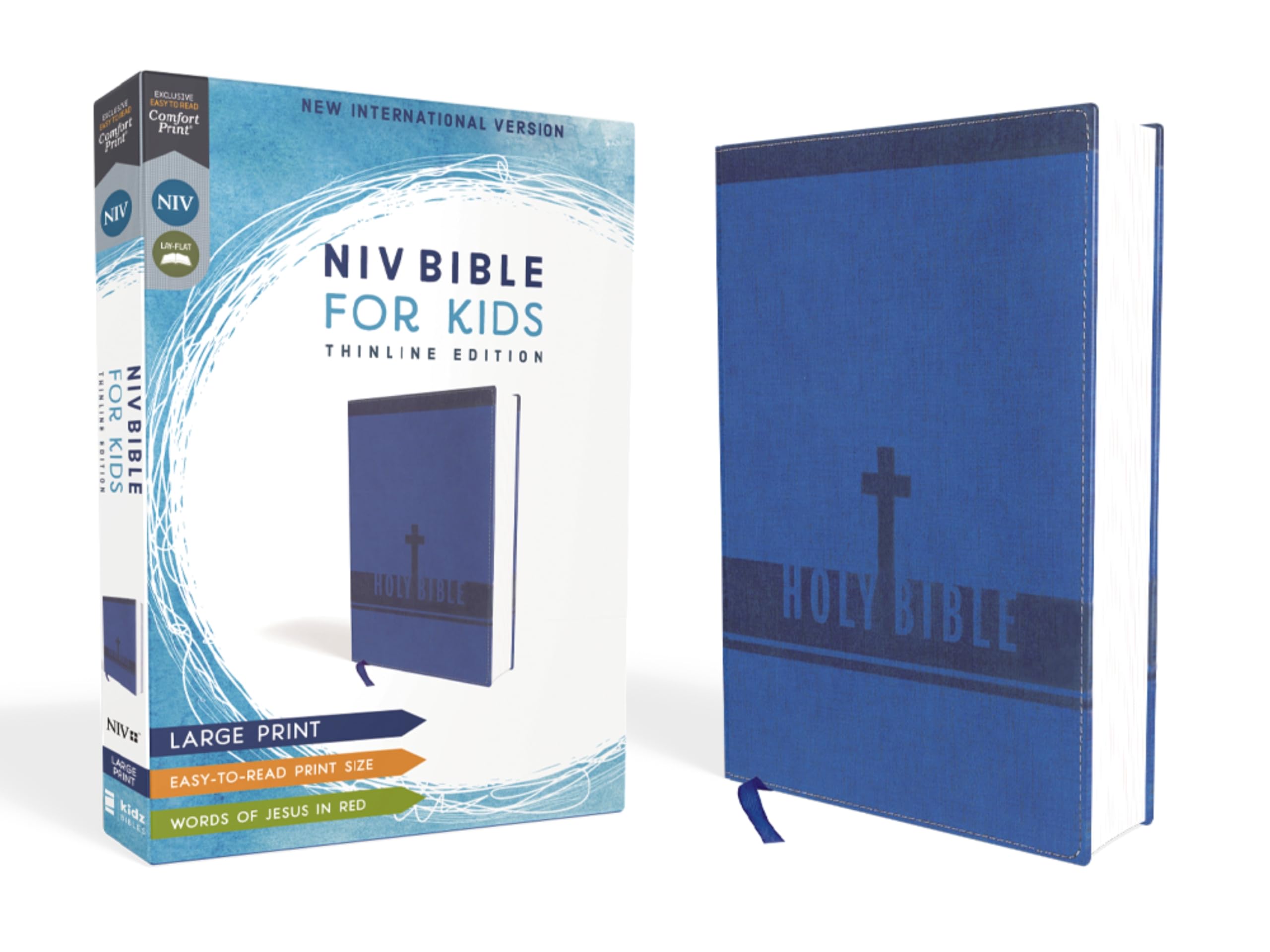 NIV, Bible for Kids, Large Print, Leathersoft, Blue, Red Letter, Comfort Print: 