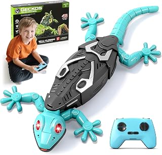 KETIEE RC Wall Crawler Gecko: Wall Climbing Gecko Toy for Kids | Remote Control Climbing Lizard with Led Glow Eyes,Rechargeable Floor Ceiling Crawling Robot Prank Toy,Gift for Boy Girl 3+Yrs