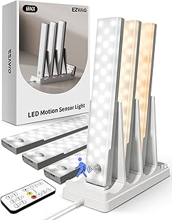 EZVALO Under Cabinet Lighting with Charging Station, Motion Sensor Lights | 6-Pack with Remote, 2000mAh Rechargeable Battery, Wireless, Magnetic, Timer, 3 Color Temps, Kitchen, Closet and More