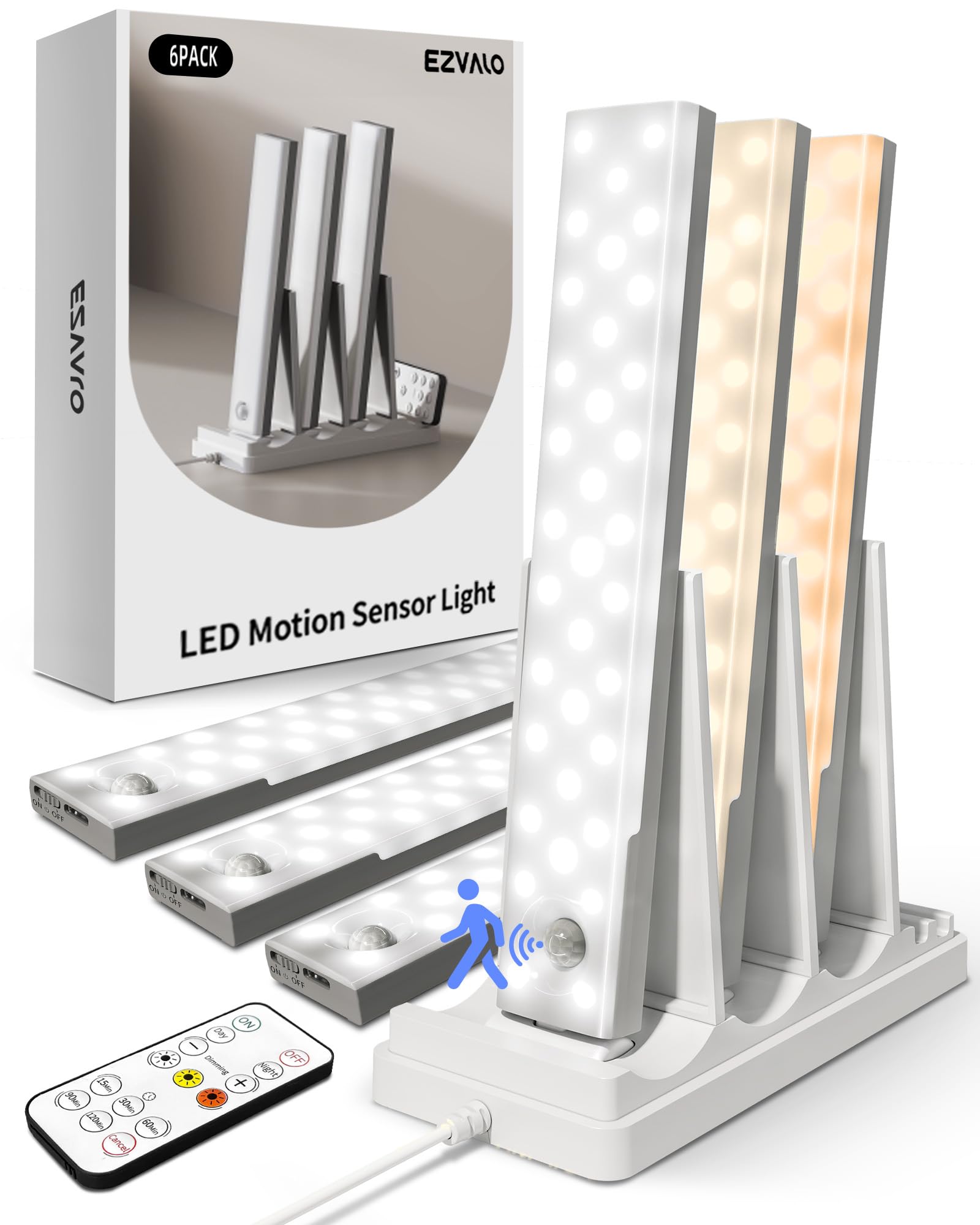 EZVALO Under Cabinet Lighting with Charging Station, Motion Sensor Lights | 6-Pa