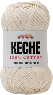 Cotton Yarn - 100% Cotton Yarn for Crocheting and Knitting, Mercerized Cotton Amigurumi Yarn Fine-Sport 2 1.76 oz (50g) / 136 Yrds (125 m) - Cream