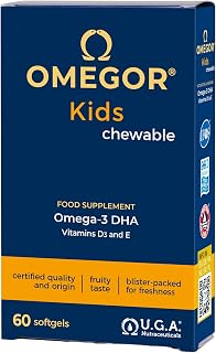 Omegor Kids - Omega 3 for Children from 3 Years - Dietary Supplement with Vitamin D3 & E - Omega 3 Capsules for Children with Pleasant Fruit Flavour - Laboratory Tested & IFOS Certified, 60 Chewable
