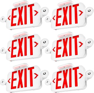 Sunco 6 Pack Red Exit Signs with LED Emergency Lights & Backup Battery | 120-277V, 90-Minute Battery Backup, 2 Adjustable LED Heads, Wall/Ceiling Mount, Commercial Lighting, 94V-0 Fire Resistant
