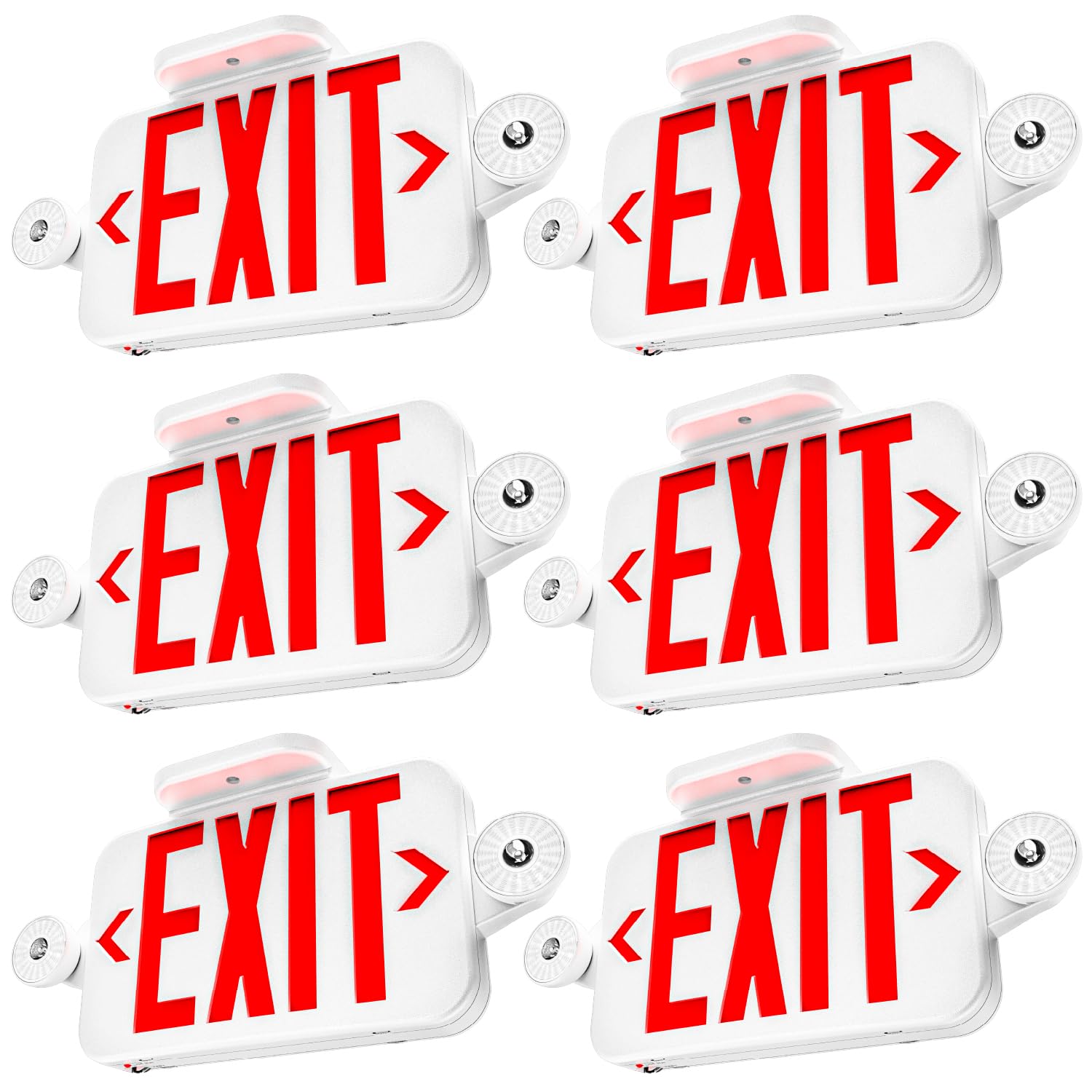 Sunco 6 Pack Red Exit Signs with LED Emergency Lights & Backup Battery | 120-277