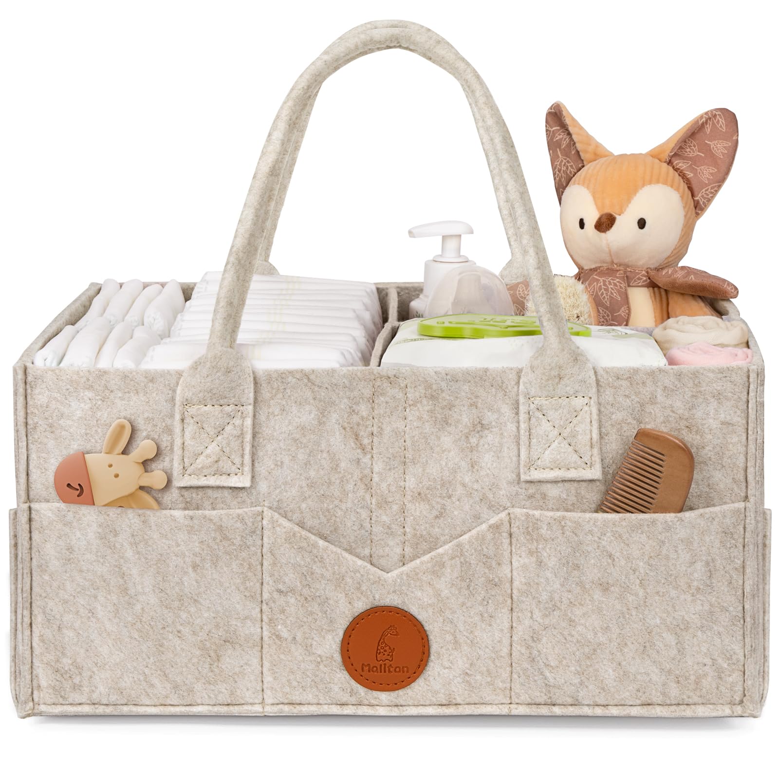 Maliton Felt Diaper Caddy Organizer for Changing Table - Large, Khaki | 15x9x7" 