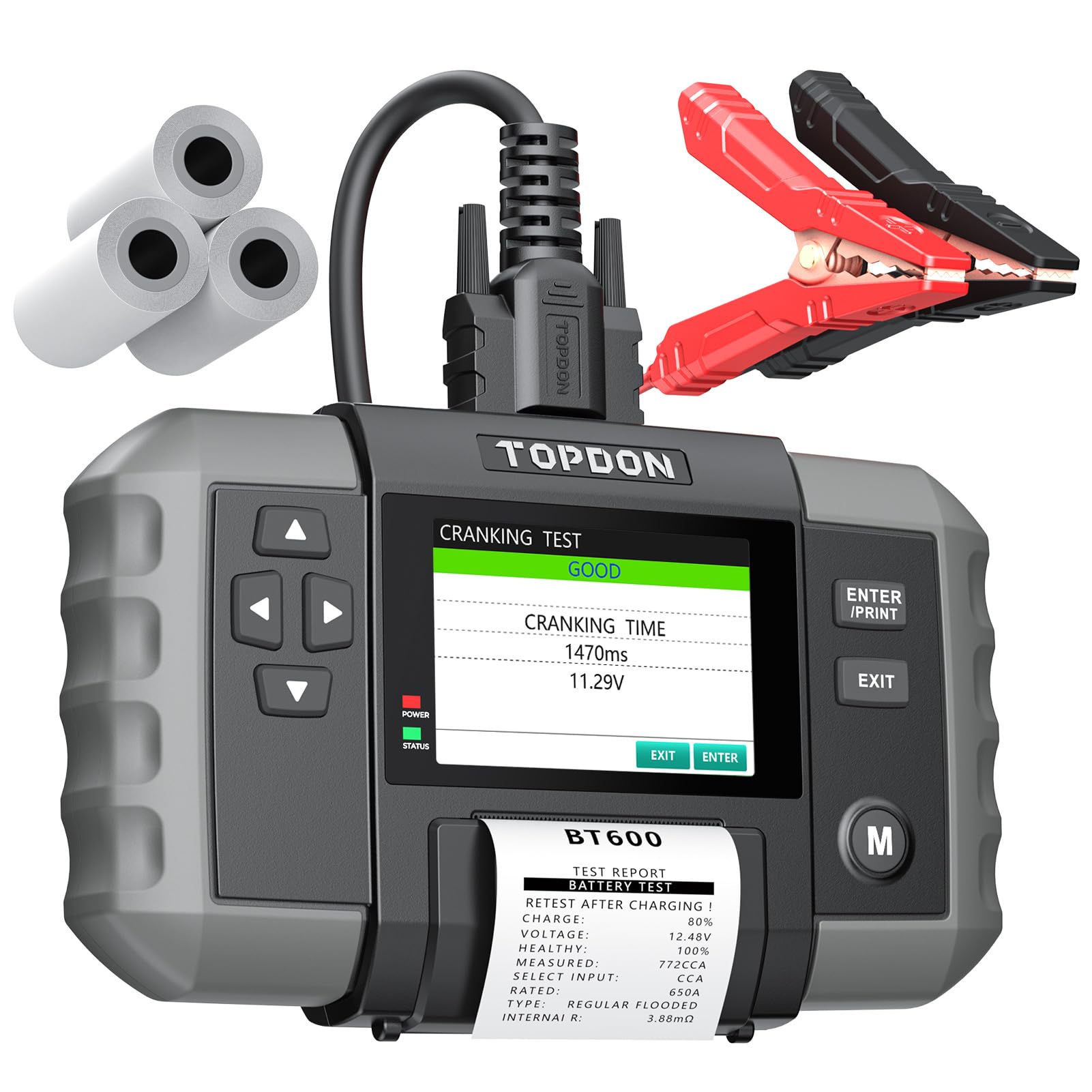 TOPDON BT600 12V Battery Tester, 12V/24V Cranking Charging Tests | 100-2000CCA D