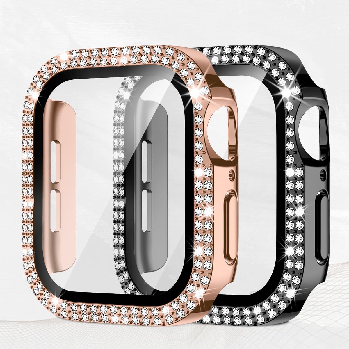 Diamond Double Row Case Compatible with Apple Watch 46 45 44 42 41 40mm, Protect