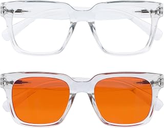 OPULIZE ERA Blue Light Glasses for Women and Men - Anti-Glare and Anti-Glare - Pack of 2 - Computer Glasses - UV Protection - Oversized and Rectangular - Clear - Transparent/Orange Lenses