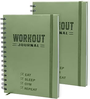 Nextnoid Hardcover Fitness Planner Workout Journal for Women & Men - Undated A5 Sturdy Workout Notebook to Track Gym & Home Workouts - Green Separately Packaged 2 Pieces