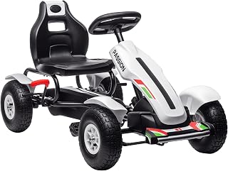 Aosom Kids Pedal Go Kart Outdoor Adjustable Seat Handbrake Ages 5-12 White | Outdoor Ride on Toys, Sharp Handling, 4 Non-Slip Rubber Wheels, for Boys & Girls