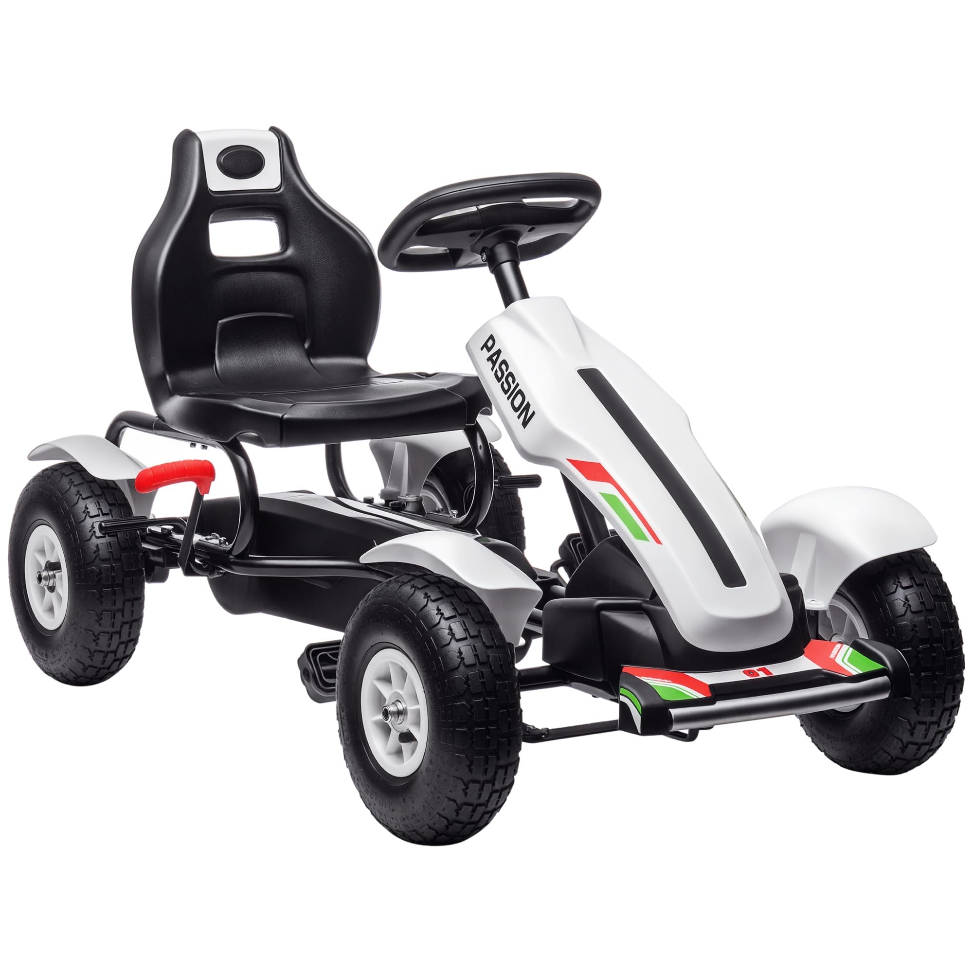 Aosom Kids Pedal Go Kart Outdoor Adjustable Seat Handbrake Ages 5-12 White | Out