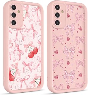 Yirlbey 2 Pieces Cover for Samsung Galaxy A35 5G 6.6 Inch Mobile Phone Case Cherry Bow Heart Cute Aesthetic Designs, Soft Silicone Thin Shockproof with Camera Protection for Women Case