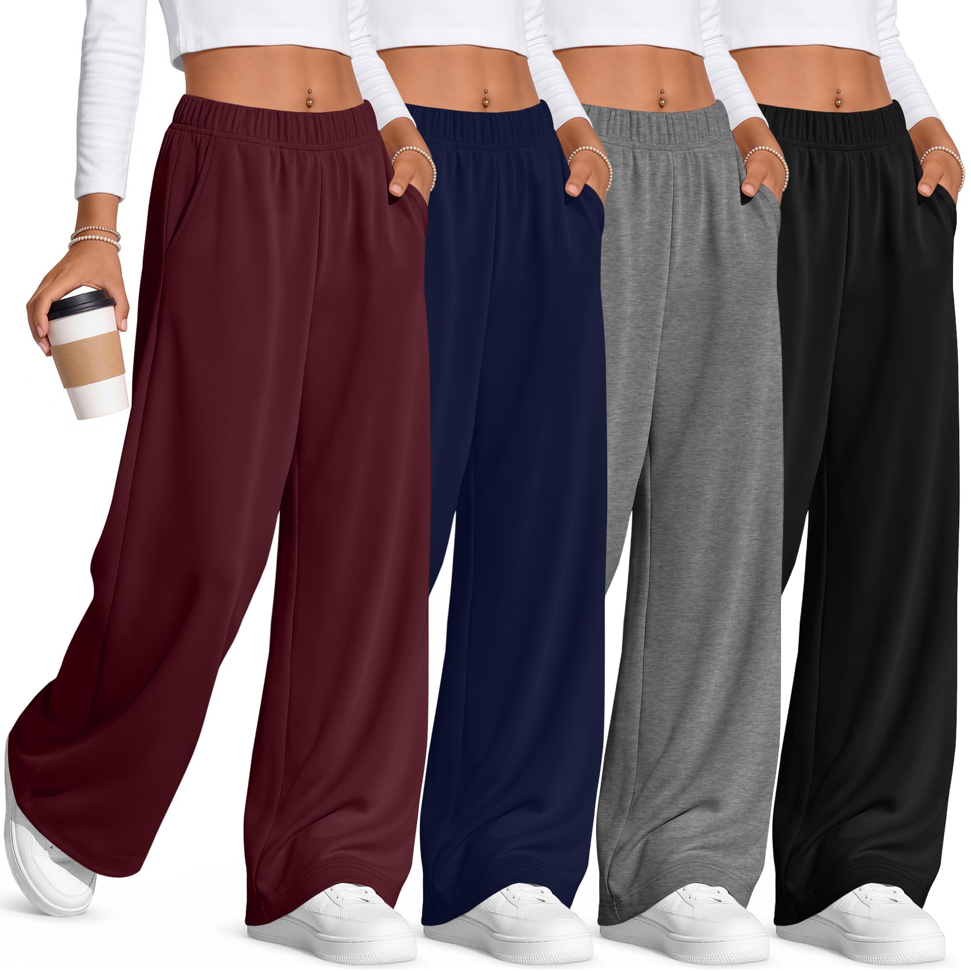 4 Pack Girl Wide Leg Sweatpants Baggy Pants