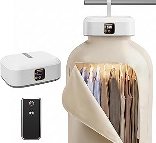 SereneLife Portable Clothes Dryer | Drying Bag for Clothes, Suits & Dresses | Adjustable Temperature & Remote Control 1-8 Hour Timer | Compact Dryer for Home, Apartment, Dorm & Travel | White