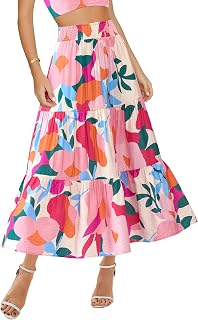 BTFBM Faldas para mujer con estampado floral, moda de otoño 2025, cintura alta, elástica, estilo bohemio, con bolsillos