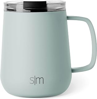 Simple Modern Voyager Signature Mug | Travel Coffee Tumbler with 360° Lid and Handle | Ceramic-Lined Insulated Stainless Steel Iced Cold Brew Cup | 12oz, Sea Glass Sage