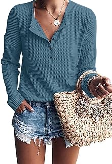 WNEEDU Women's Waffle Knit Tunic Tops Long Sleeve Henley Shirts