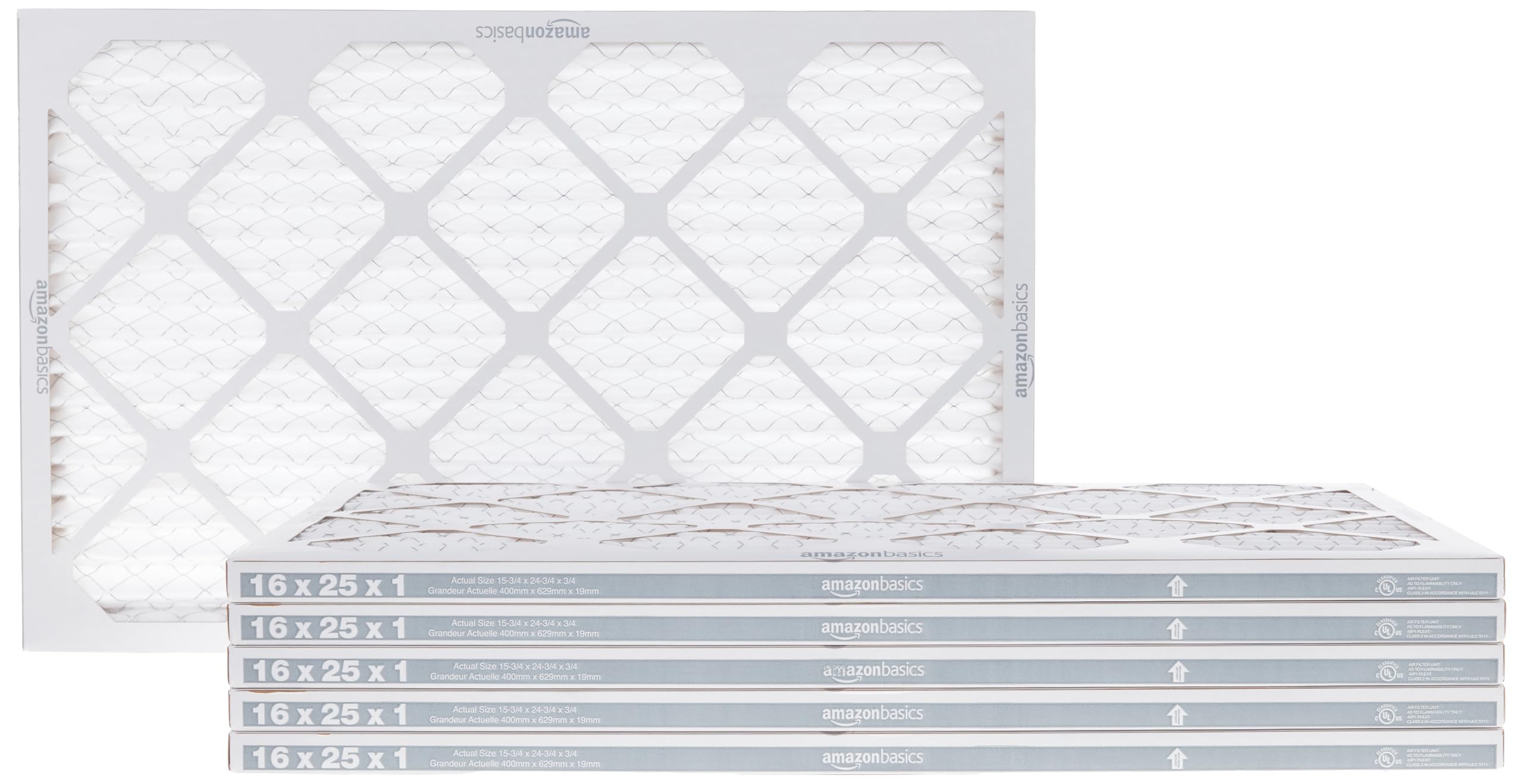 Amazon Basics 16x25x1 Air Filter 6-Pack, MERV 11 AC Furnace Filters, Removes Dus