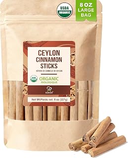 Soeos Ceylon Cinnamon Sticks, 227g (8 oz) - Imported from Sri Lanka, Naturally Sulfur-Free, Ideal for Hot Drink Flavoring/Low-Calorie Diet Pairing, Airtight & Moisture-Proof Packaging