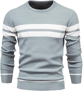 Men's Winter Casual Color Block Long Sleeve Pullover Tops Knit Crew Neck Wear Everyday Sweater Striped Top
