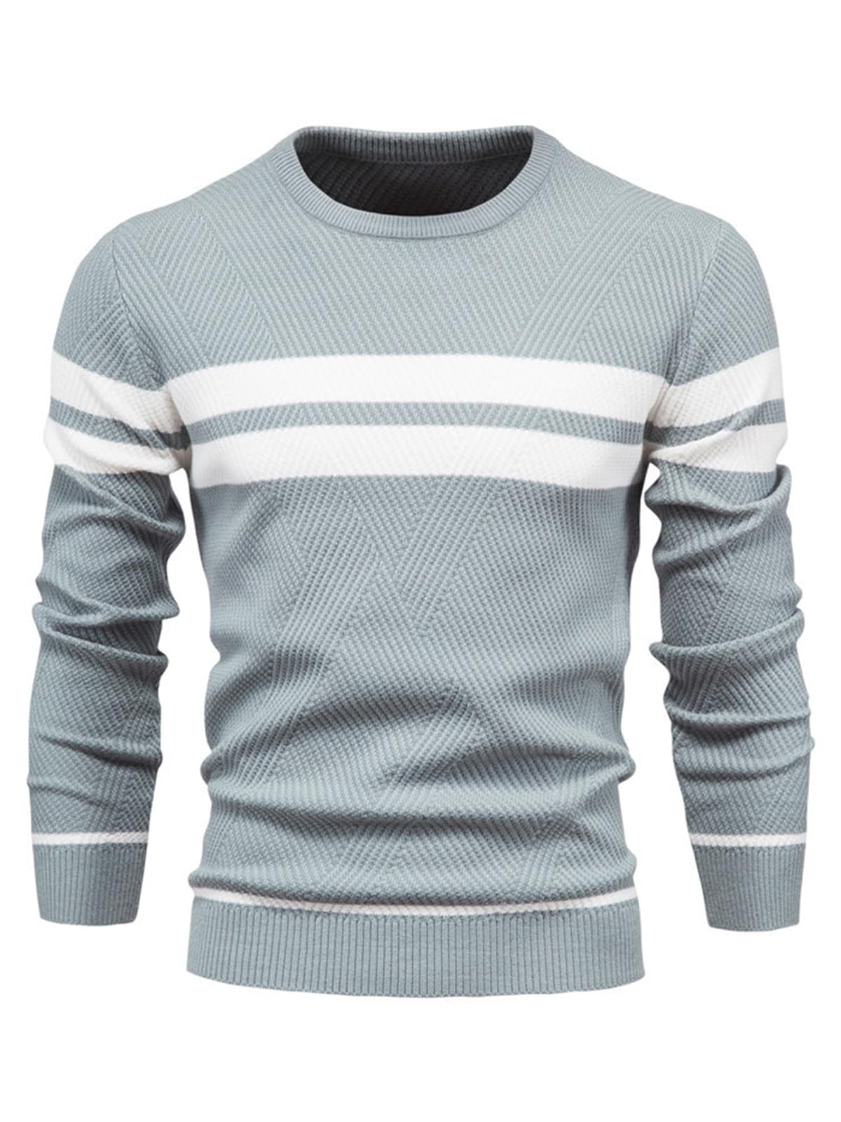 Men's Winter Casual Color Block Long Sleeve Pullover Tops Knit Crew Neck Wear Ev