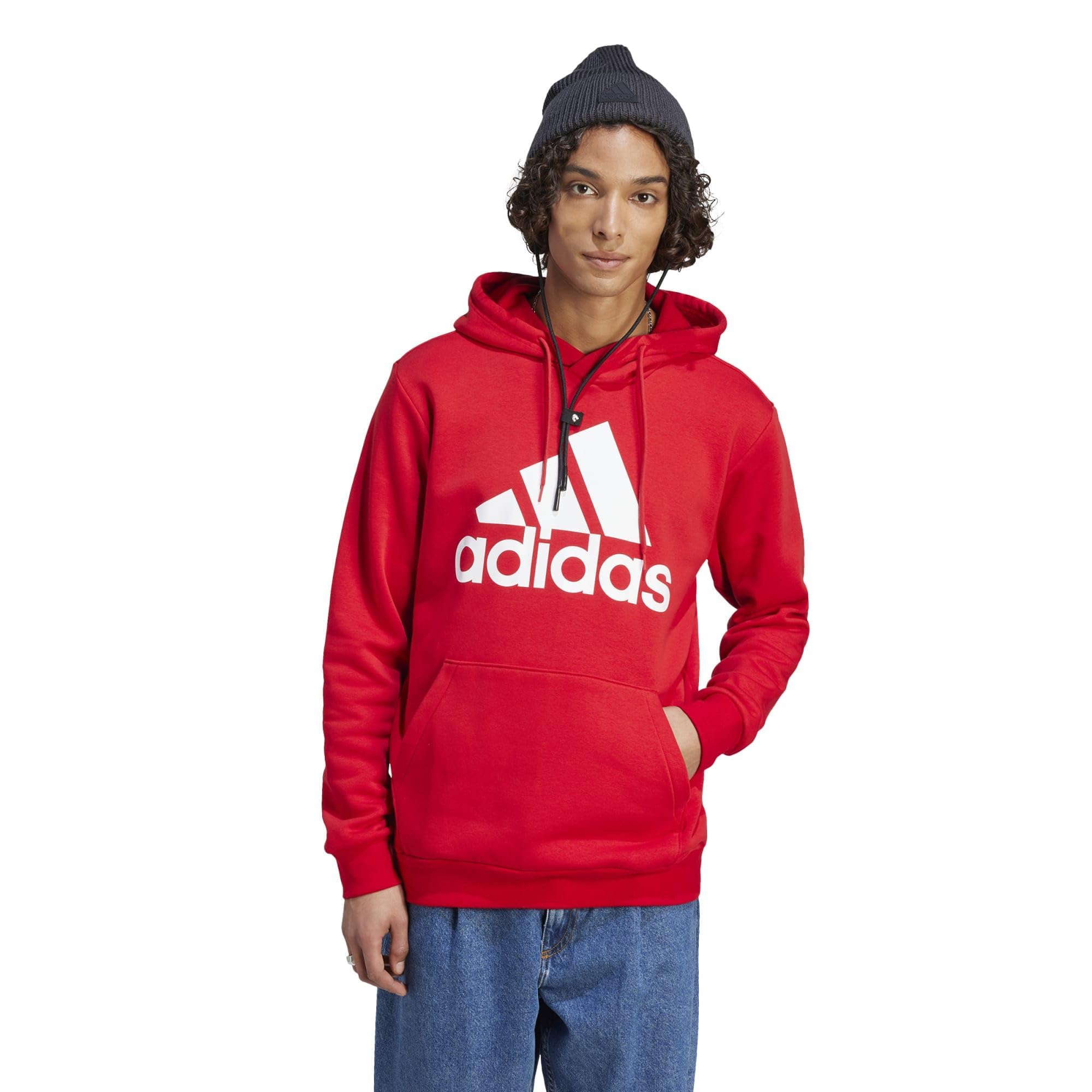 adidas Mens Essentials Fleece Logo Hoodie Casual Outerwear Casual - Red