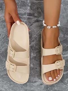 Sandalias para mujer con hebilla ajustable para playa y piscina