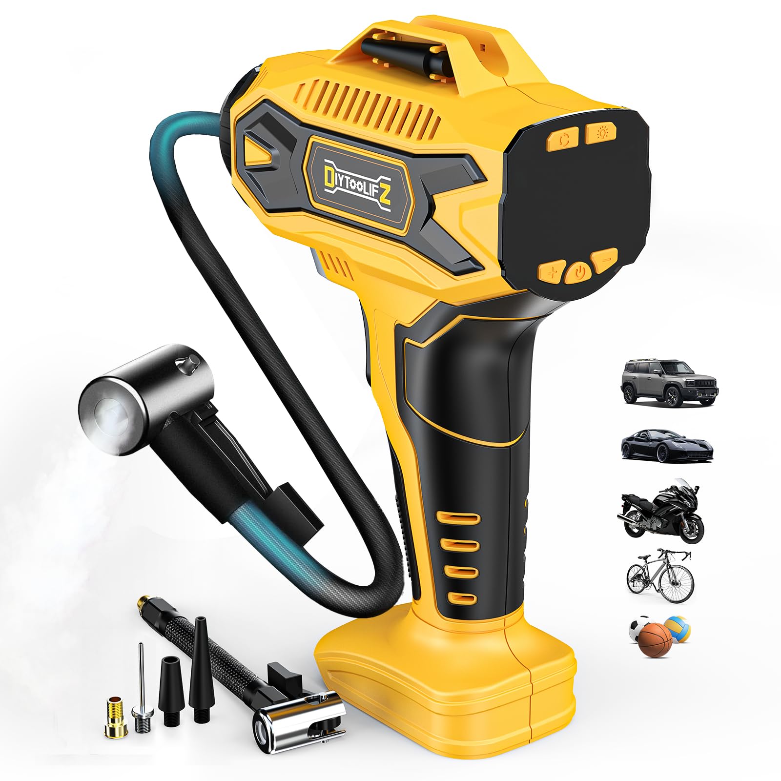 DIYtoolifz 160PSI Portable Tire Inflator Compatible with Dewalt 20V Battery | Co