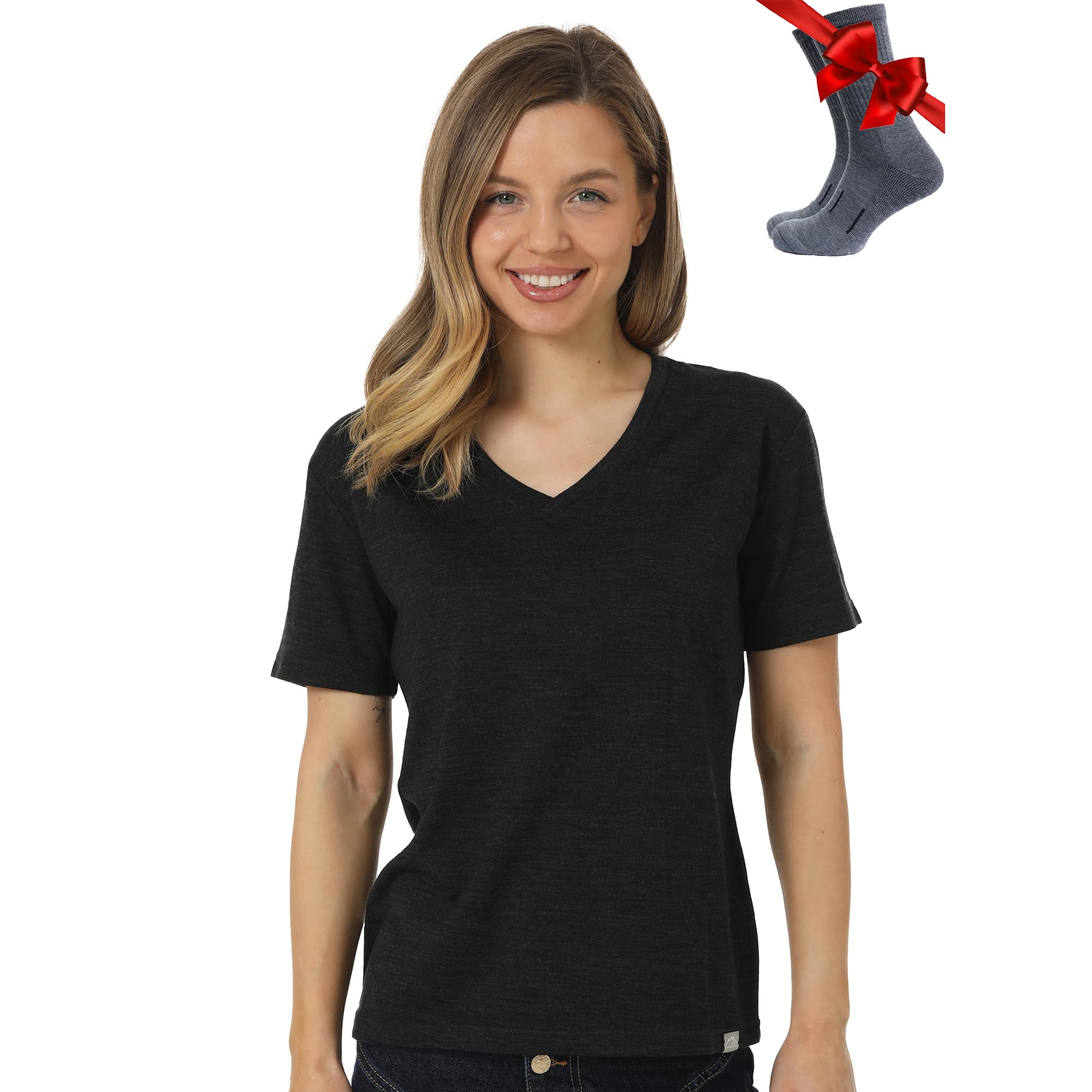 Merino.tech Women's Merino Wool Thermal Short Sleeve T-Shirt + Socks