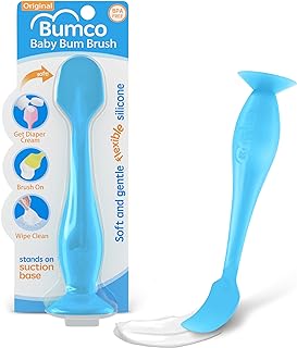 Bumco Baby Bum Brush - Flexible Diaper Cream Spatula Applicator (Blue) | BPA-Free Diaper bag essentials. Mom-invented butt paste spatula and diaper rash cream applicator. Soft, wipe-clean silicone.