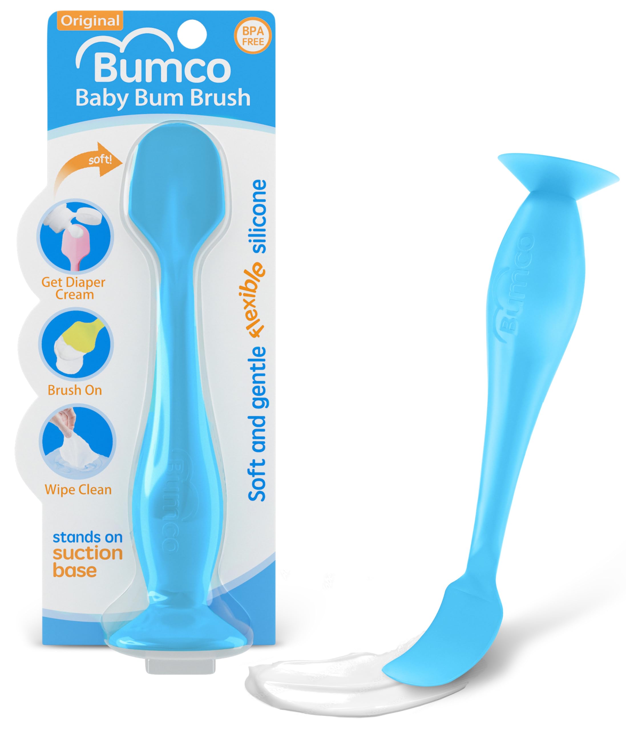 Bumco Baby Bum Brush - Flexible Diaper Cream Spatula Applicator (Blue) | BPA-Fre