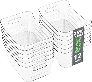 Tiawudi 12 Pack Plastic Storage Bins, Multi-Use Organizer Bins, Pantry Organizer, Clear Storage Containers for Home, Kitchen, Office, Cabinet, Shelf and Fridge Organization