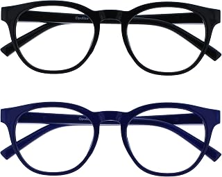 OPULIZE Blu Blue Light Blocking Glasses Pack of 2 Round Frame Black Blue Spring Hinges Improve Sleep Computer Gaming Anti-glare Men Women BB5-13 +0.00